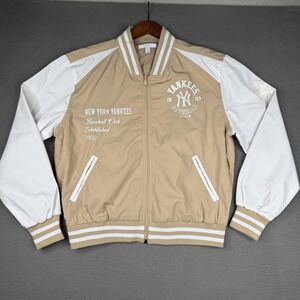 New York Yankees Jacket Womens XL Beige MLB Baseball WEAR By Erin Andrews Bomber